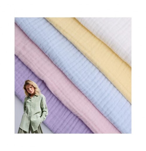 Wholesale 130GSM Soft 100% Cotton Double Layer Gauze Muslim Crinkle Crepe Fabrics For Baby Clothing